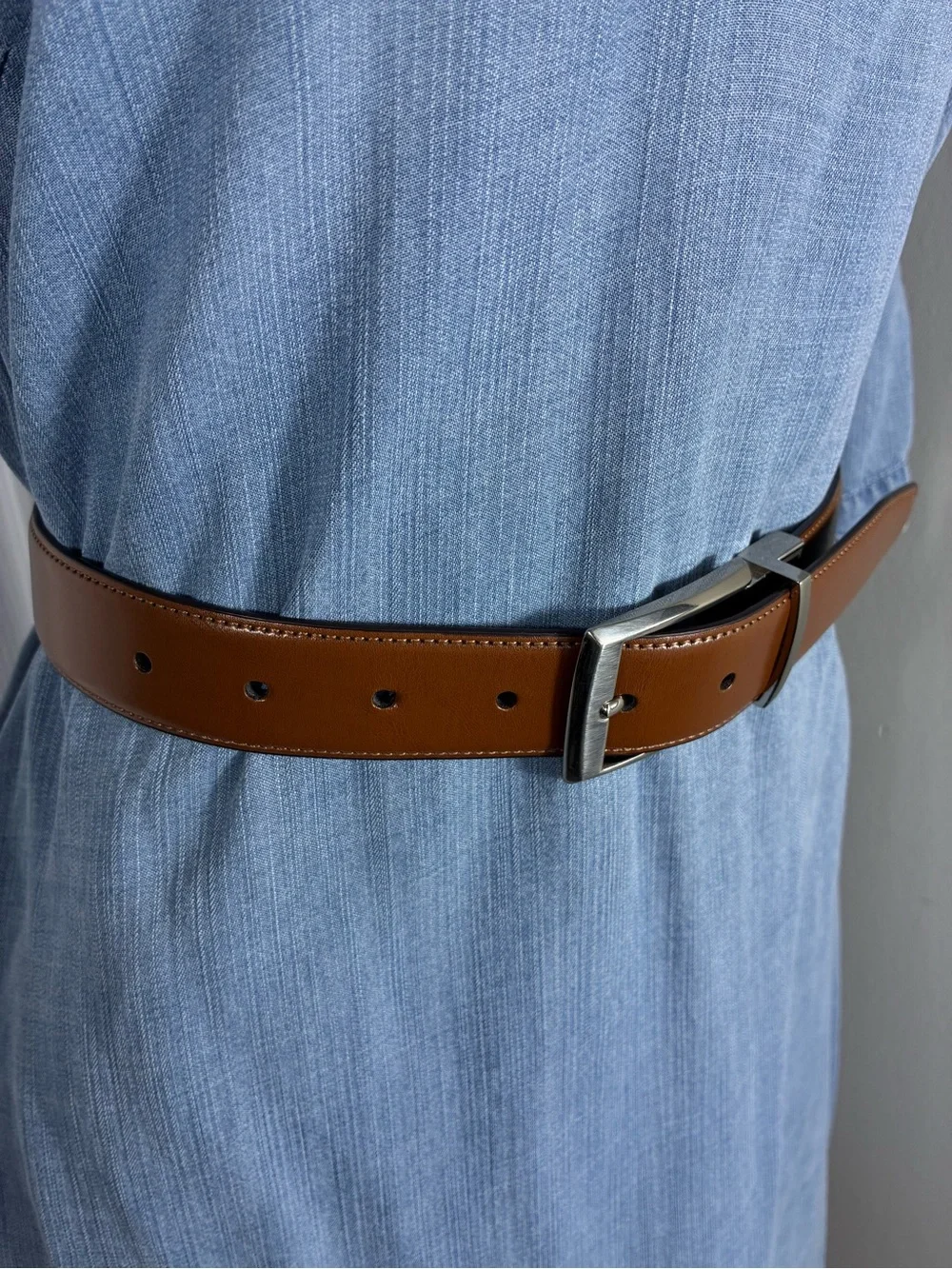 An original Penguin Reversible Mens belt Brown Bonded Leather Silver Buckle
